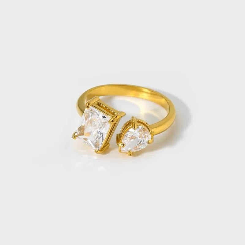 Double Diamanté Adjustable Ring | 18kt Gold Plated