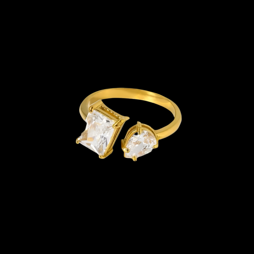 Double Diamanté Adjustable Ring | 18kt Gold Plated