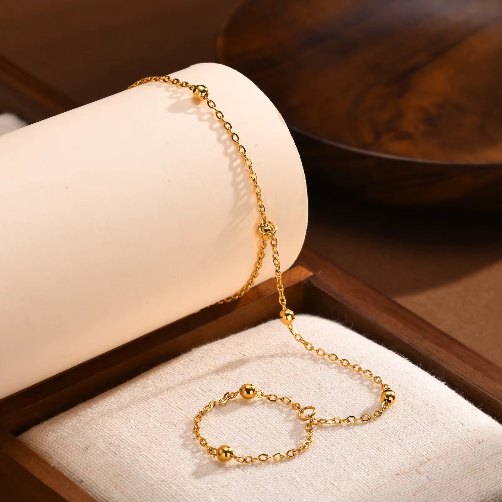 Beaded Hand Chain | 18kt Gold Plated