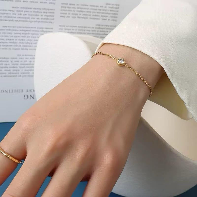 Single Zircon Bracelet | 18kt Gold Plated