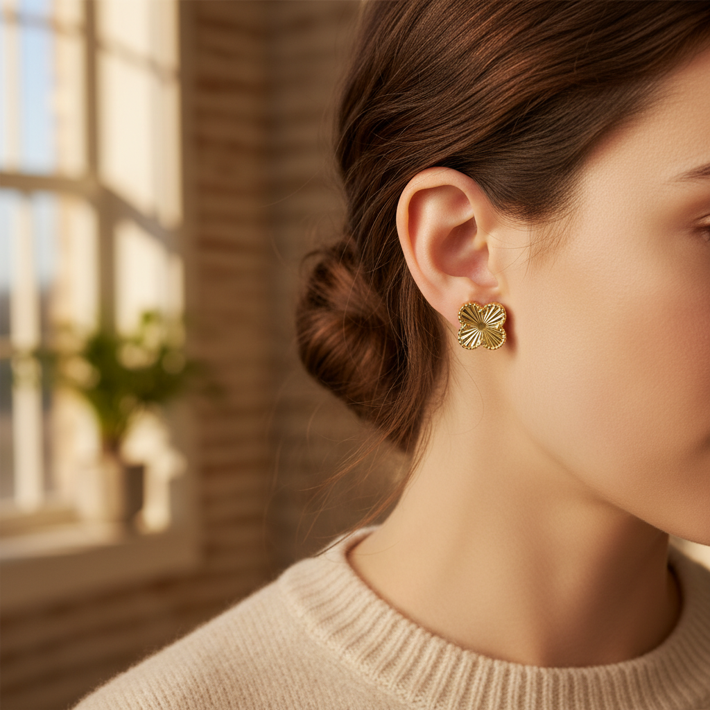 Laser Clover Earrings - Gold