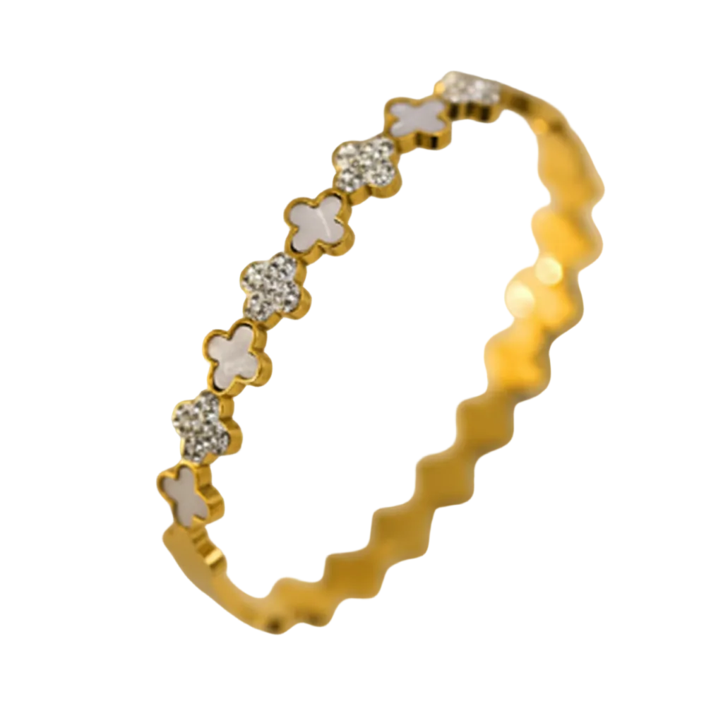 Diamanté Clover Bangle - White